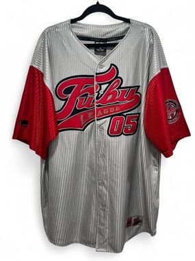 FUBU Silver and Red League 05 Baseball Jersey